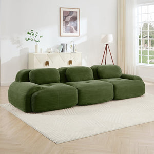 English Elm 3-seat Modular Corduroy Sectional Sofa Ergonomic Curved Design for Living Rooms Olive Green W714S01257