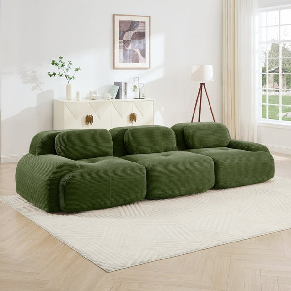 English Elm 3-seat Modular Corduroy Sectional Sofa Ergonomic Curved Design for Living Rooms Olive Green W714S01257