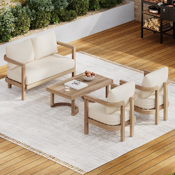 English Elm Christopher Knight Home® - 4-Pieces Acacia Wood Patio Set with Plush Beige Cushions, Coffee Table, Durable Outdoor Seating (97) N780P7230307