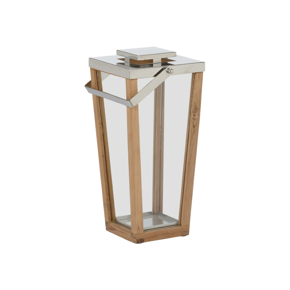 Wildwood Lanai Teak And Glass Hurricane Sm — Weather-Resistant Teak, Polished Nickel Accents, Versatile Ambiance 302770