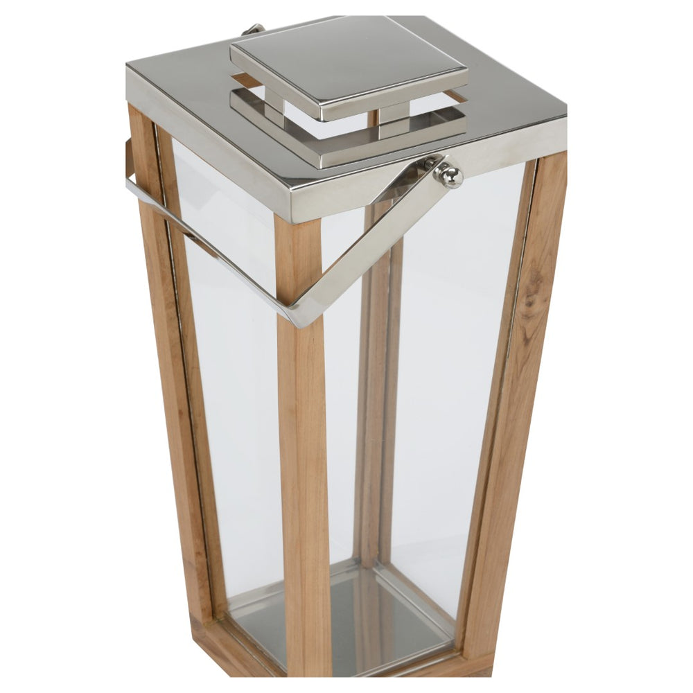 Wildwood Lanai Teak And Glass Hurricane Sm — Weather-Resistant Teak, Polished Nickel Accents, Versatile Ambiance 302770