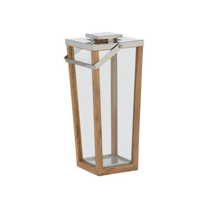 Wildwood Lanai Teak And Glass Hurricane Lantern With Polished Nickel Accents — Elegant Covered Patio Focal Piece 25h x 12.75w x 10.5d 302771