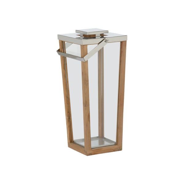 Wildwood Lanai Teak And Glass Hurricane Lantern With Polished Nickel Accents — Elegant Covered Patio Focal Piece 25h x 12.75w x 10.5d 302771