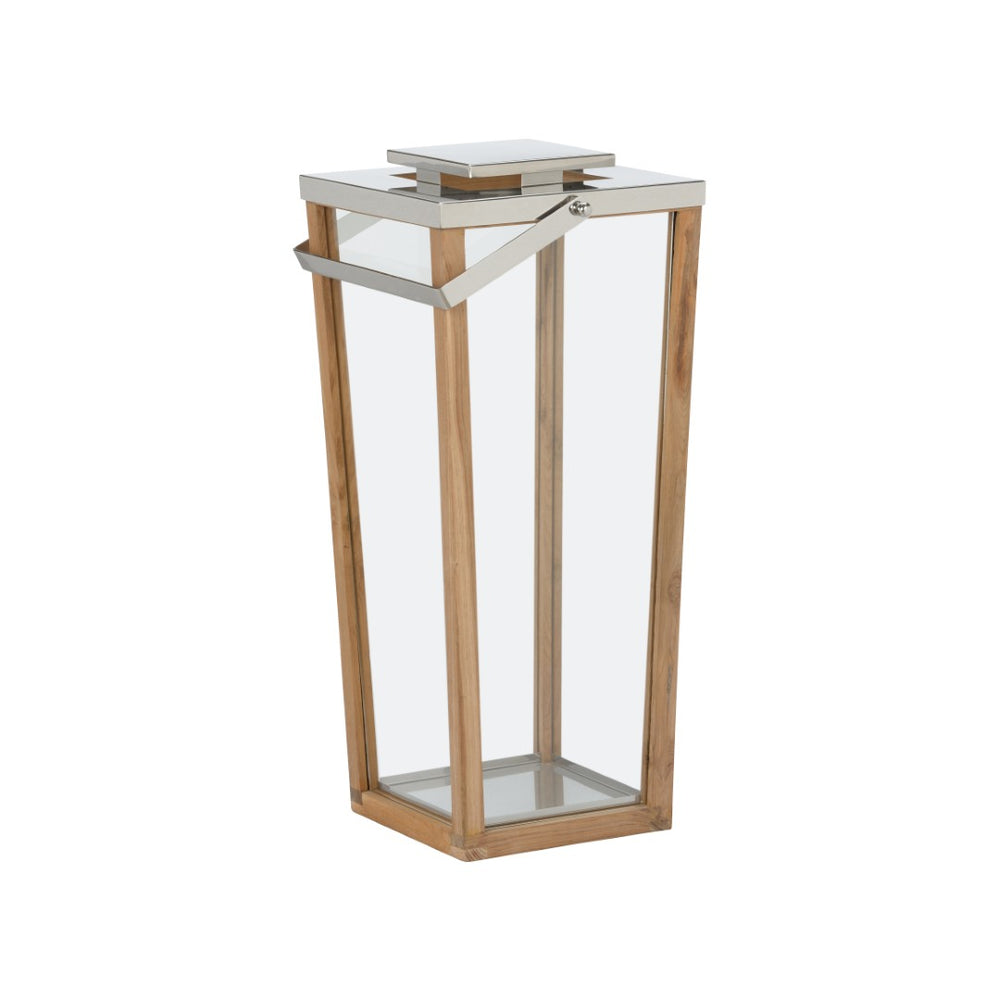 Wildwood Lanai Teak And Glass Hurricane Lantern With Polished Nickel Accents — Elegant Covered Patio Focal Piece 29h x 15w x 12.5d 302772
