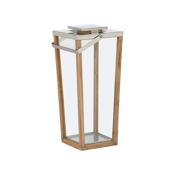 Wildwood Lanai Teak And Glass Hurricane Lantern With Polished Nickel Accents — Elegant Covered Patio Focal Piece 29h x 15w x 12.5d 302772