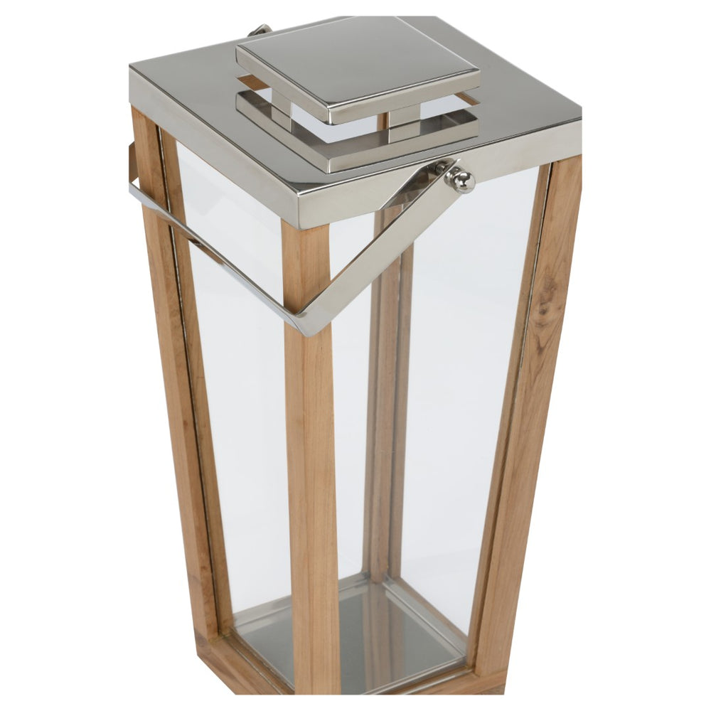 Wildwood Lanai Teak And Glass Hurricane Lantern With Polished Nickel Accents — Elegant Covered Patio Focal Piece 29h x 15w x 12.5d 302772