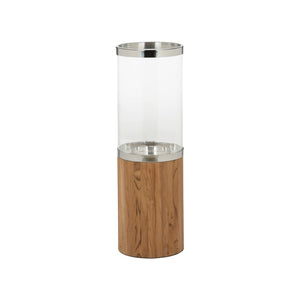 Wildwood Muskoka Teak Candle Holder With Clear Glass Cylinder And Polished Nickel Accents For Timeless Ambiance 32h x 10.25w x 10.25d 302774