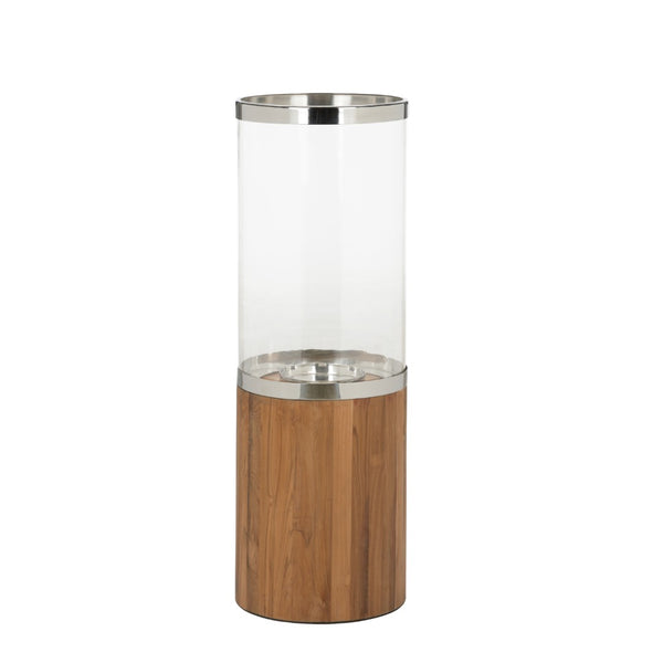 Wildwood Muskoka Teak Candle Holder With Clear Glass Cylinder And Polished Nickel Accents For Timeless Ambiance 36.5h x 30w x 30d 302775