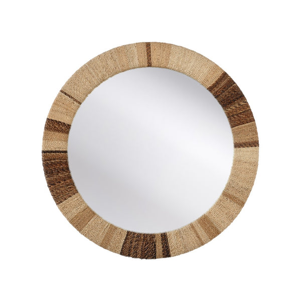 Wildwood Calusa Round Abaca Mirror With Warm Wood Frame — 33.5" Artisan Woven Accent For Coastal & Modern Homes 302776