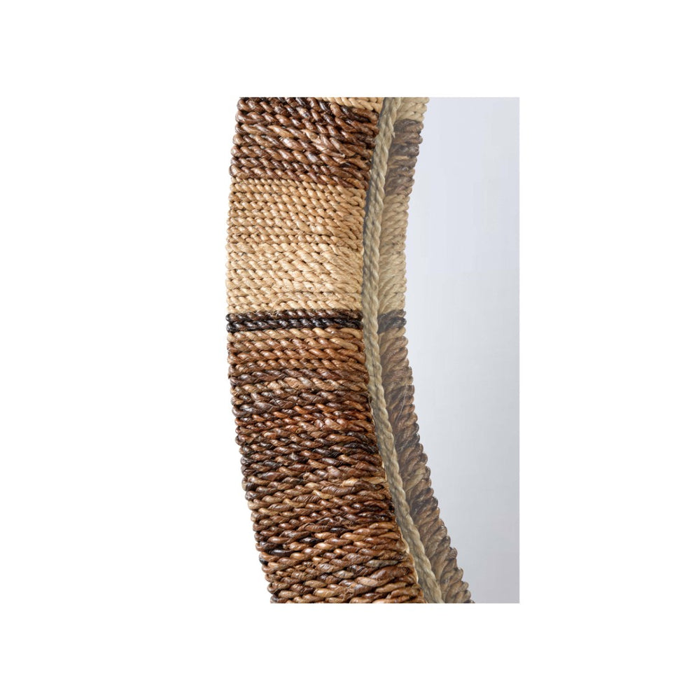Wildwood Calusa Round Abaca Mirror With Warm Wood Frame — 33.5" Artisan Woven Accent For Coastal & Modern Homes 302776