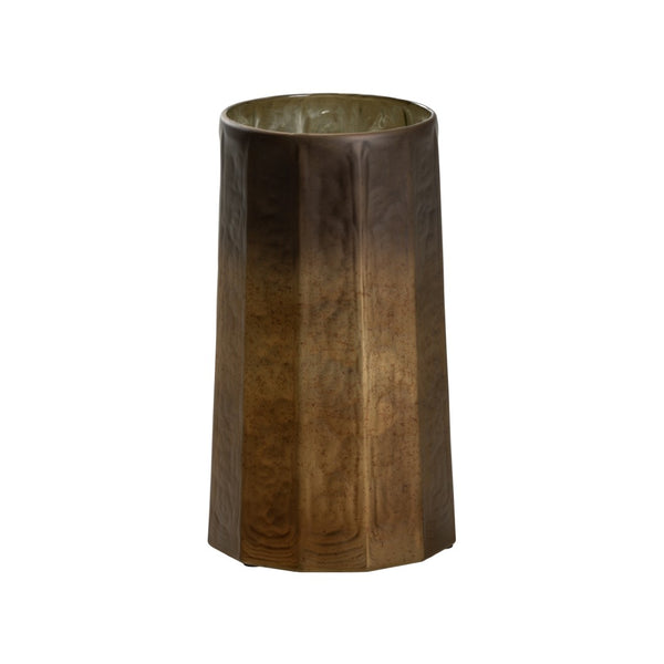 Wildwood Anniston Mouth-Blown Tuscan Gold Hurricane Vase — Artisanal, Watertight Centerpiece For Cozy Elegance 14h x 7w x 7d 302789