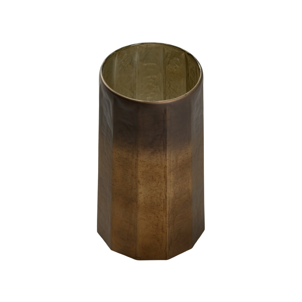 Wildwood Anniston Mouth-Blown Tuscan Gold Hurricane Vase — Artisanal, Watertight Centerpiece For Cozy Elegance 14h x 7w x 7d 302789