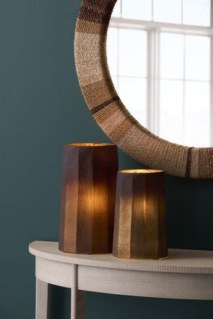 Wildwood Anniston Mouth-Blown Tuscan Gold Hurricane Vase — Artisanal, Watertight Centerpiece For Cozy Elegance 14h x 7w x 7d 302789