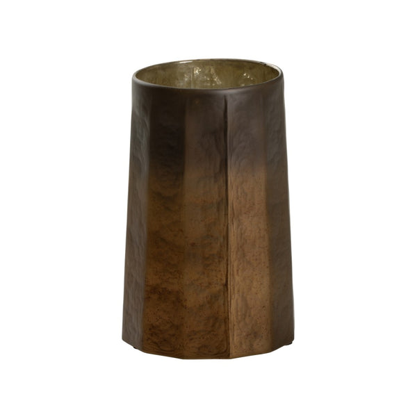 Wildwood Anniston Mouth-Blown Tuscan Gold Hurricane Vase — Artisanal, Watertight Centerpiece For Cozy Elegance 10.5h x 7w x 7d 302790