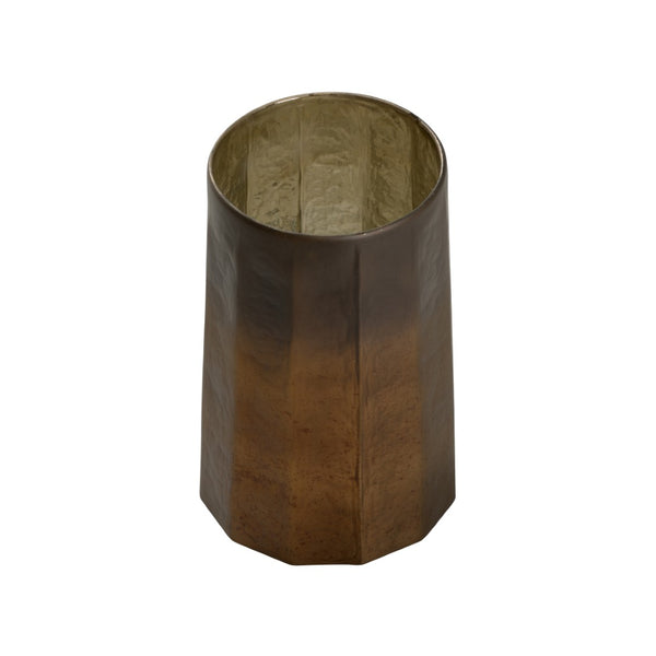 Wildwood Anniston Mouth-Blown Tuscan Gold Hurricane Vase — Artisanal, Watertight Centerpiece For Cozy Elegance 10.5h x 7w x 7d 302790