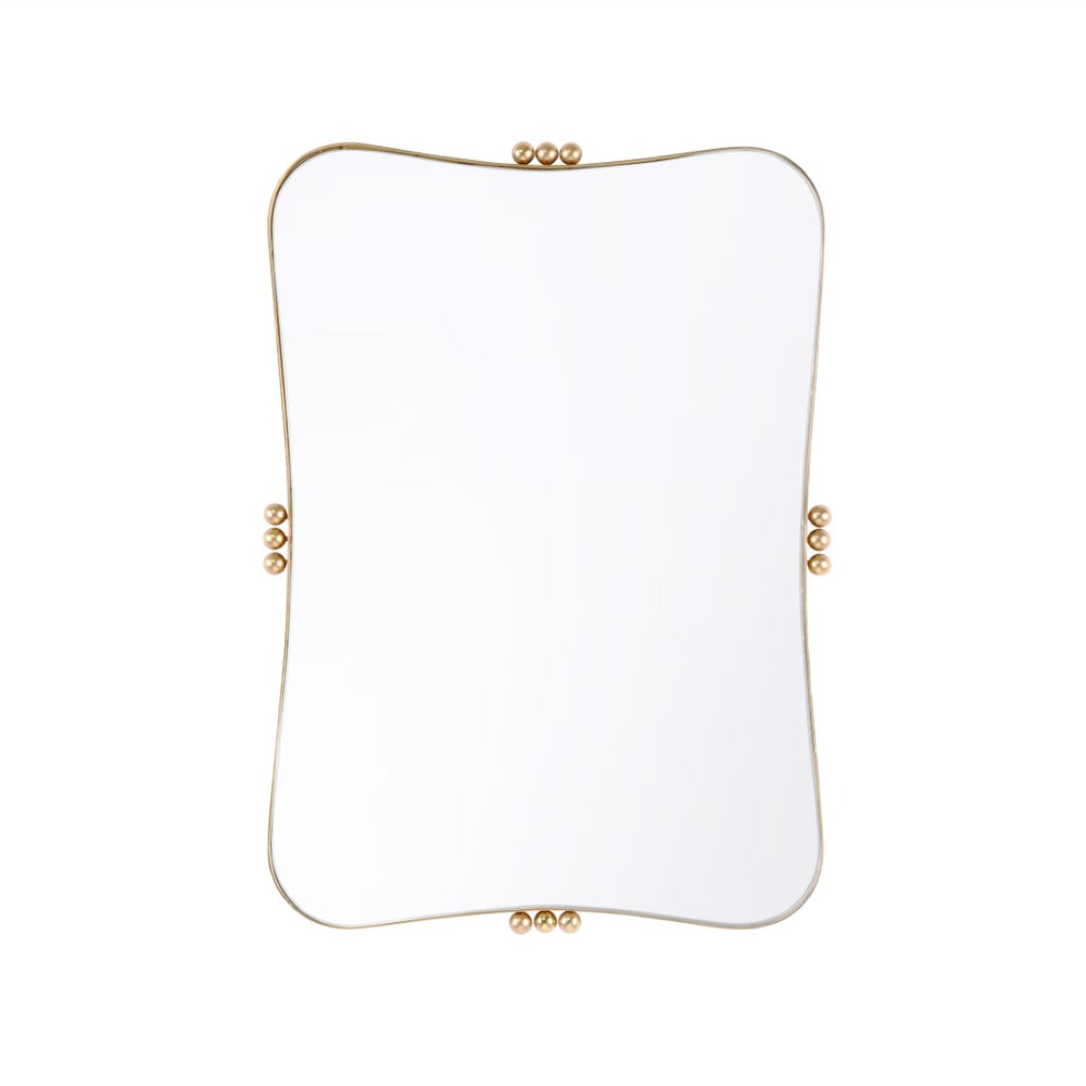 Wildwood Rialto Antique Brass Mirror With Soft Contours And Brass Ball Accents, 34" X 24", Horizontal/Vertical 302793