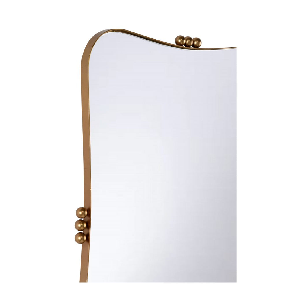 Wildwood Rialto Antique Brass Mirror With Soft Contours And Brass Ball Accents, 34" X 24", Horizontal/Vertical 302793