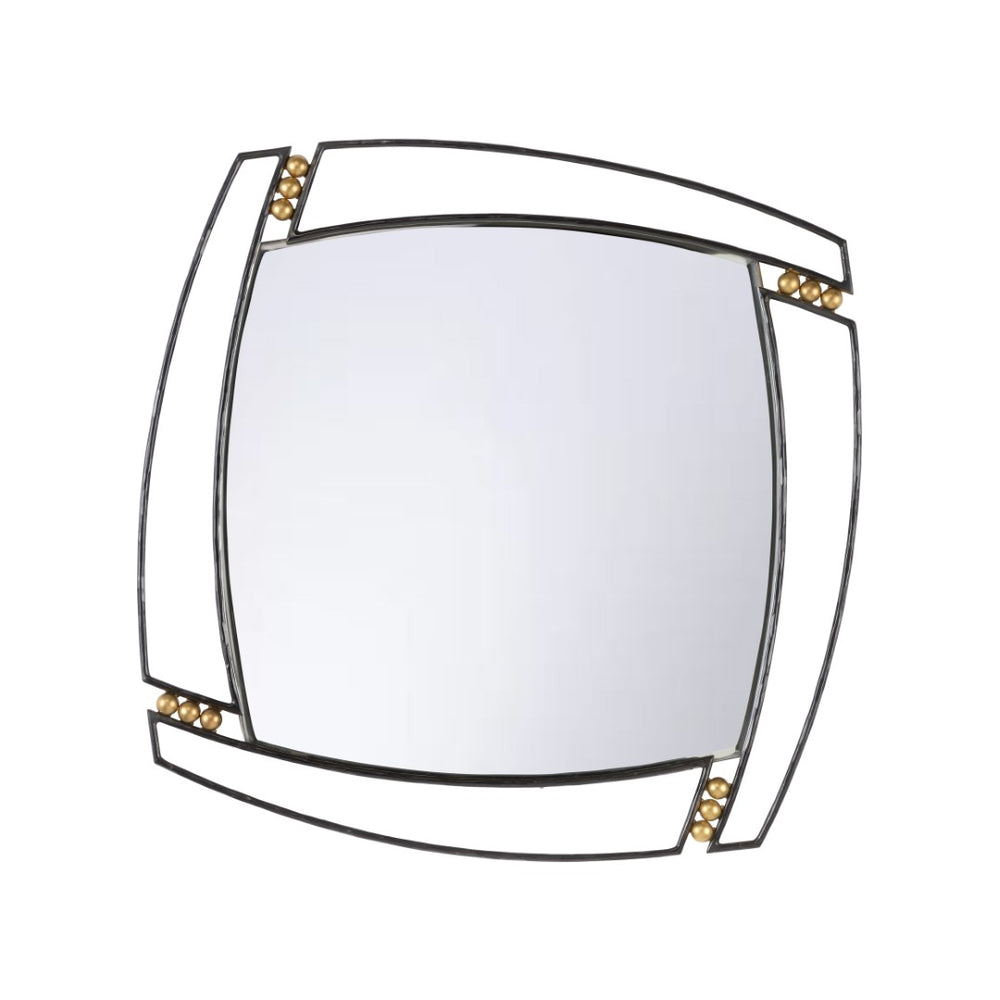 Wildwood Roxy Asymmetric Open-Frame Mirror With Black Iron And Antique Brass Accents For Modern Interiors 39h x 39w x 1.5d 302796