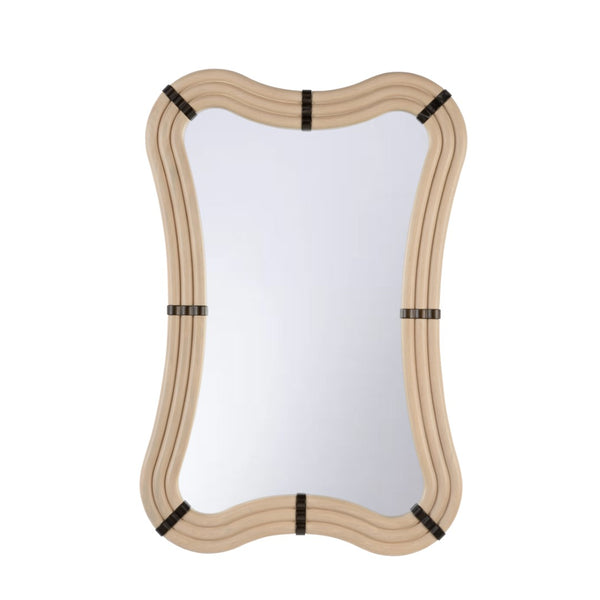 Wildwood Perret Curved White Oak Mirror With Coffee-Bronze Accents — 48"X32" Organic Frame, Timeless Flair 302803