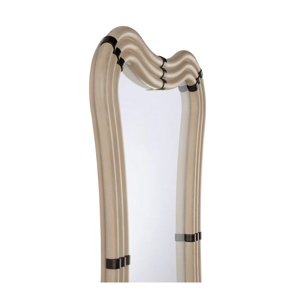 Wildwood Perret Curved White Oak Mirror With Coffee-Bronze Accents — 48"X32" Organic Frame, Timeless Flair 302803