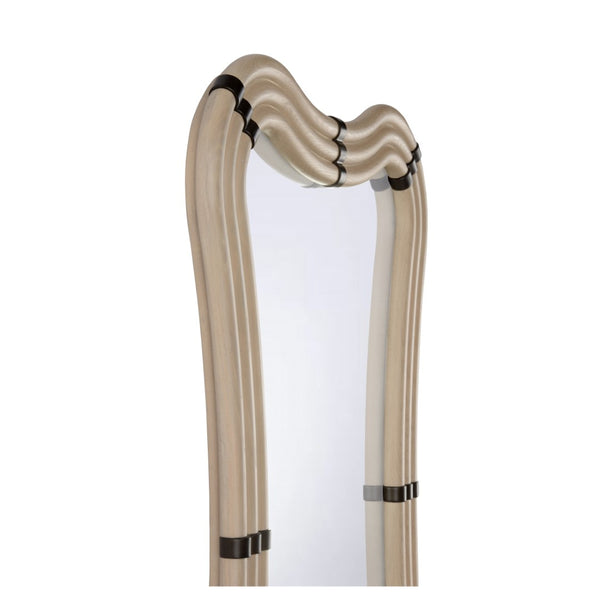 Wildwood Perret Curved White Oak Mirror With Coffee-Bronze Accents — 48"X32" Organic Frame, Timeless Flair 302803