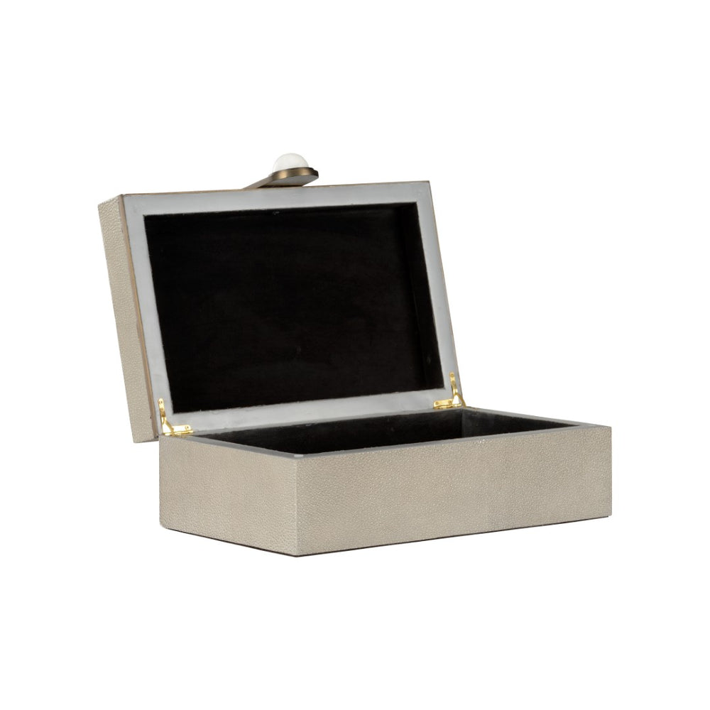 Wildwood Steven Rectangular Shagreen Box With Marble & Coffee Bronze Accents — Felt-Lined Jewelry Keepsake Organizer 302807