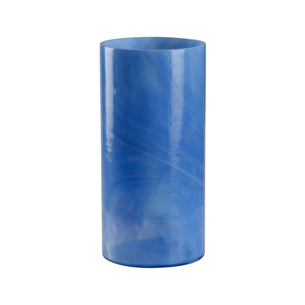 Wildwood Bella Blu Medium Swirled Blue Glass Vase & Candleholder, 16-Inches Coastal Accent With Cream Veins 302809