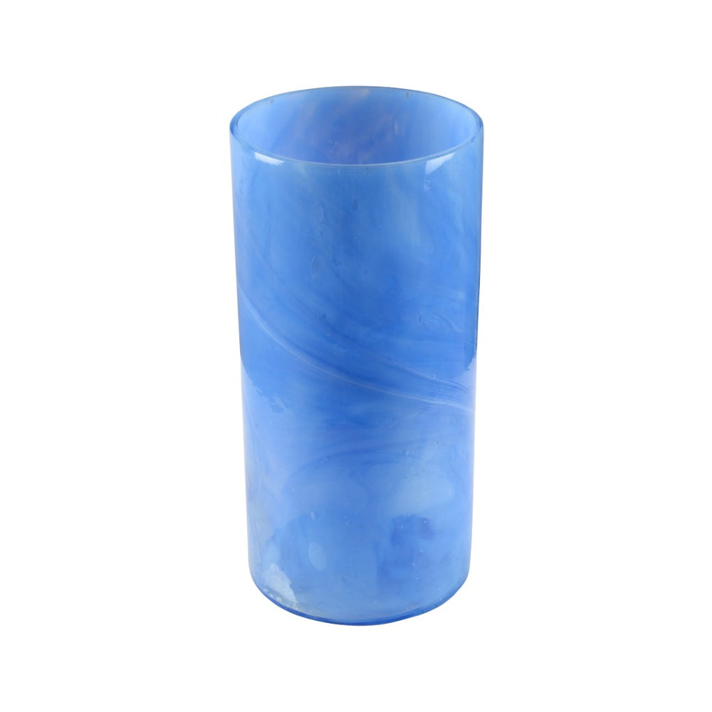 Wildwood Bella Blu Medium Swirled Blue Glass Vase & Candleholder, 16-Inches Coastal Accent With Cream Veins 302809