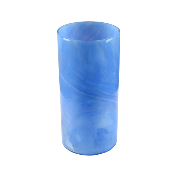 Wildwood Bella Blu Medium Swirled Blue Glass Vase & Candleholder, 16-Inches Coastal Accent With Cream Veins 302809