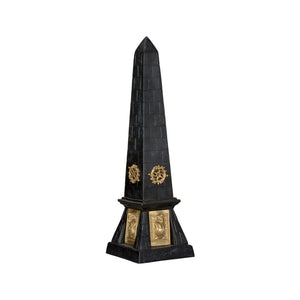 Wildwood Victory Obelisk Sculptural Accent With Faux Cherry Stone Metal Finish And Antique Brass Embellishments Black 302812