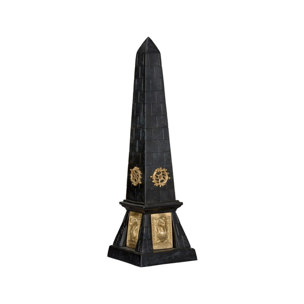 Wildwood Victory Obelisk Sculptural Accent With Faux Cherry Stone Metal Finish And Antique Brass Embellishments Black 302812