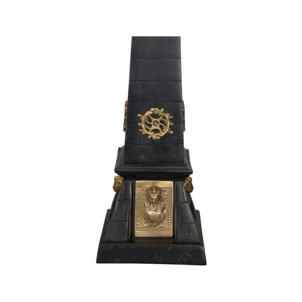 Wildwood Victory Obelisk Sculptural Accent With Faux Cherry Stone Metal Finish And Antique Brass Embellishments Black 302812
