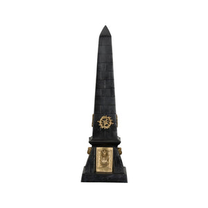 Wildwood Victory Obelisk Sculptural Accent With Faux Cherry Stone Metal Finish And Antique Brass Embellishments Black 302812