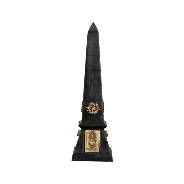 Wildwood Victory Obelisk Sculptural Accent With Faux Cherry Stone Metal Finish And Antique Brass Embellishments Black 302812