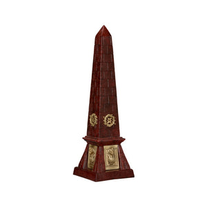 Wildwood Victory Obelisk Sculptural Accent With Faux Cherry Stone Metal Finish And Antique Brass Embellishments Red 302813