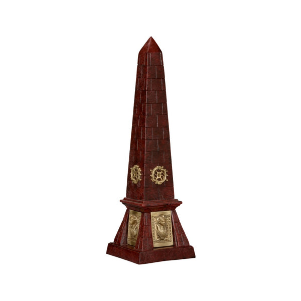 Wildwood Victory Obelisk Sculptural Accent With Faux Cherry Stone Metal Finish And Antique Brass Embellishments Red 302813