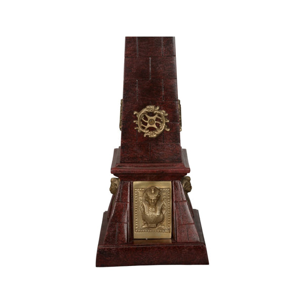 Wildwood Victory Obelisk Sculptural Accent With Faux Cherry Stone Metal Finish And Antique Brass Embellishments Red 302813