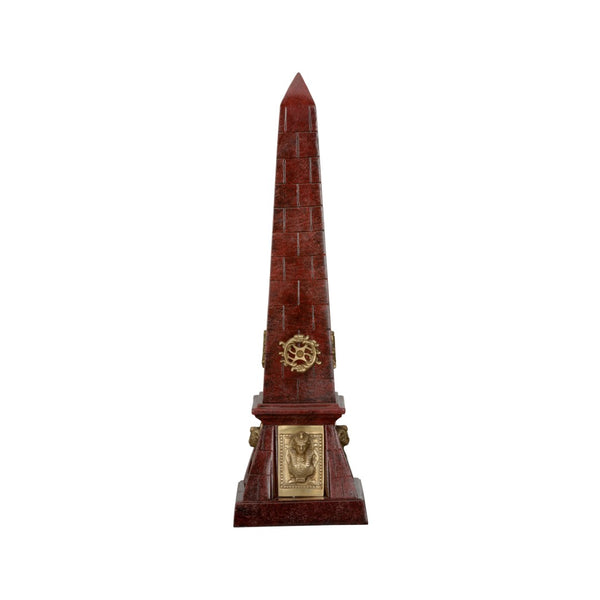 Wildwood Victory Obelisk Sculptural Accent With Faux Cherry Stone Metal Finish And Antique Brass Embellishments Red 302813