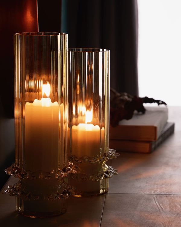 Wildwood Maria Vase Luminous Amber Glass Centerpiece — Mouth-Blown Italian Artistry With Textured Sculptural Base, 14" Tall Brown 302818