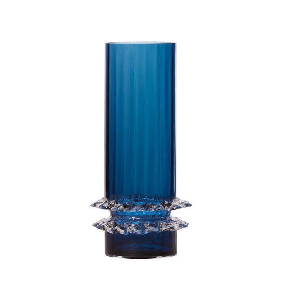 Wildwood Maria Vase Artisan Italian Mouth-Blown Glass Accent With Textured Base And Deep Avio Hue Statement Piece Blue 302819