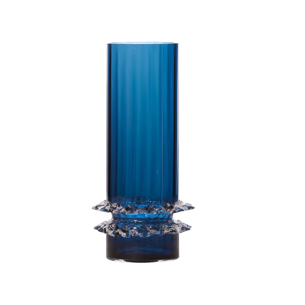 Wildwood Maria Vase Artisan Italian Mouth-Blown Glass Accent With Textured Base And Deep Avio Hue Statement Piece Blue 302819