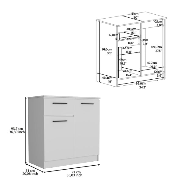 English Elm Orleans Engineered Wood Dresser with 2-Door & Single Drawer, Compact White Storage Cabinet for Bedroom Decor B097S00086