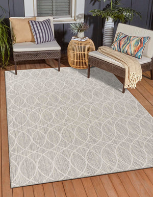 Unique Loom Outdoor Trellis Gitter Machine Made Trellis Rug Light Gray, Ivory 7' 10" x 11' 0"
