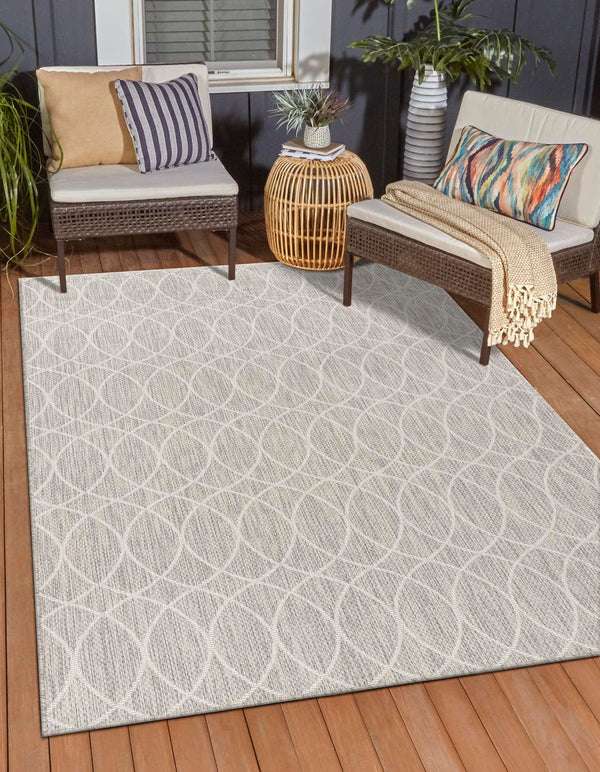 Unique Loom Outdoor Trellis Gitter Machine Made Trellis Rug Light Gray, Ivory 7' 10" x 11' 0"