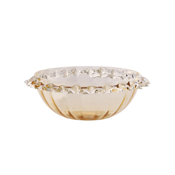 Wildwood Maria Hand-Blown Amber Bowl — Italian Mouth-Blown Glass Centerpiece With Sculpted Rim, 12" Wide 302821