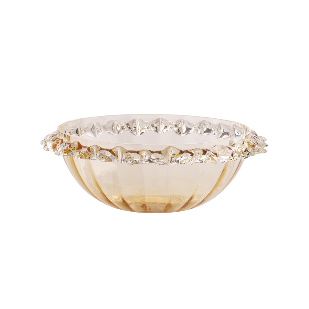 Wildwood Maria Hand-Blown Amber Bowl — Italian Mouth-Blown Glass Centerpiece With Sculpted Rim, 12" Wide 302821