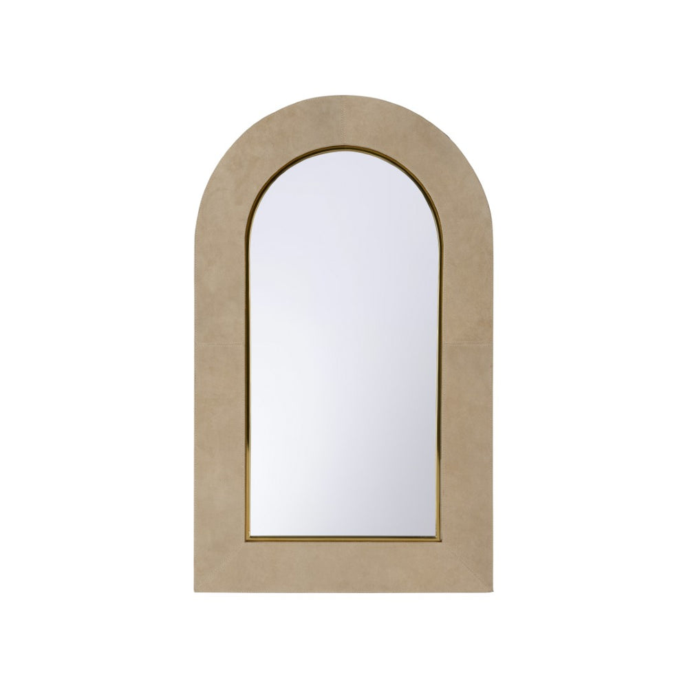 Wildwood Harrison Cream Suede Arched Mirror With Polished Brass Accents — 40"H X 24"W Wall Mirror For Entryway Decor 302823