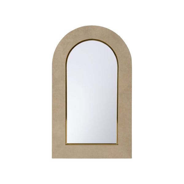Wildwood Harrison Cream Suede Arched Mirror With Polished Brass Accents — 40"H X 24"W Wall Mirror For Entryway Decor 302823
