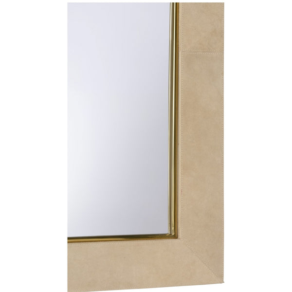 Wildwood Harrison Cream Suede Arched Mirror With Polished Brass Accents — 40"H X 24"W Wall Mirror For Entryway Decor 302823
