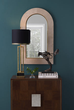 Wildwood Harrison Cream Suede Arched Mirror With Polished Brass Accents — 40"H X 24"W Wall Mirror For Entryway Decor 302823